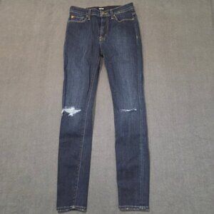 Hudson Barbara High Waist Super Skinny Jeans Dark Wash Distressed Knee Size 27